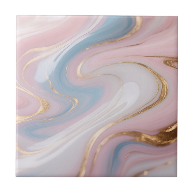 Mármore Abstrato Redemoinho Rosa Azul Dourado (Frente)