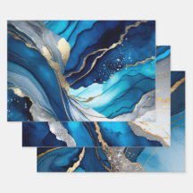 Mármore Ágata Azul Dourado Desenho Abstrato Brilha
