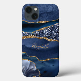 Mármore Ágata Brilho Azul Dourado Monograma Tendên
