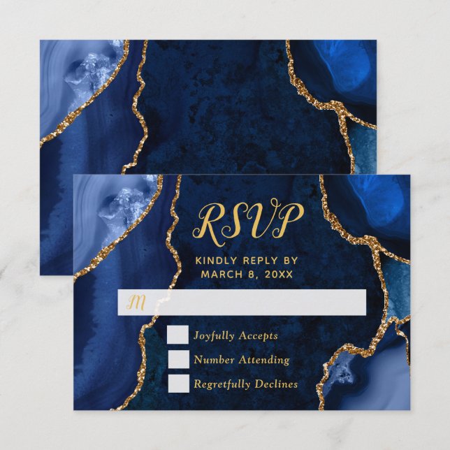 Mármore Ágata Dourado e Azul-Marinho RSVP (Frente/Verso)