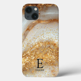 Mármore branco chic monograma com brilho dourado