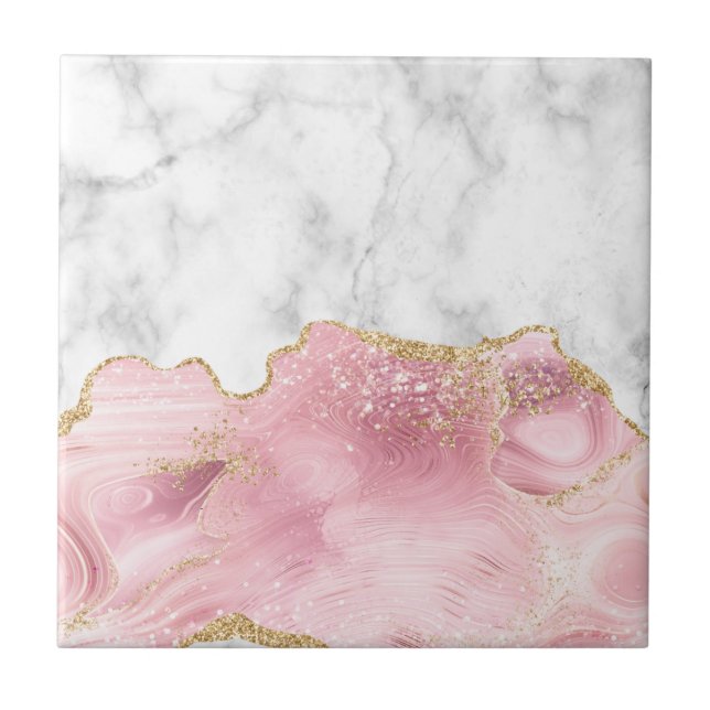 Mármore Branco com Ágata Rosa Pastel e Glitter Dou (Frente)