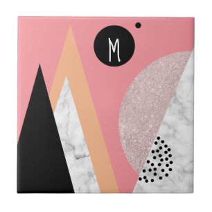 Mármore branco de ouro-rosa geométrico elegante