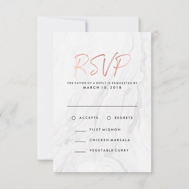 Mármore Branco Moderno Dourado Rosa | Menu de RSVP (Frente)