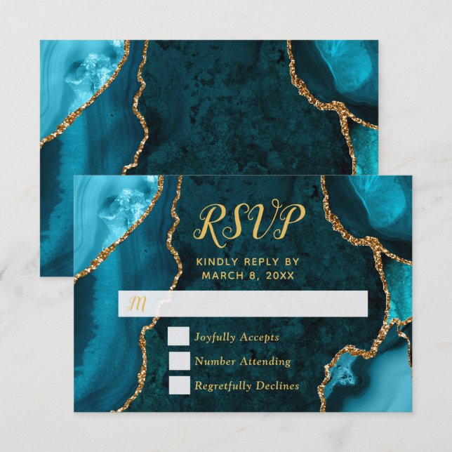 Mármore de Ágata Azul-Verde e Dourado RSVP (Frente/Verso)