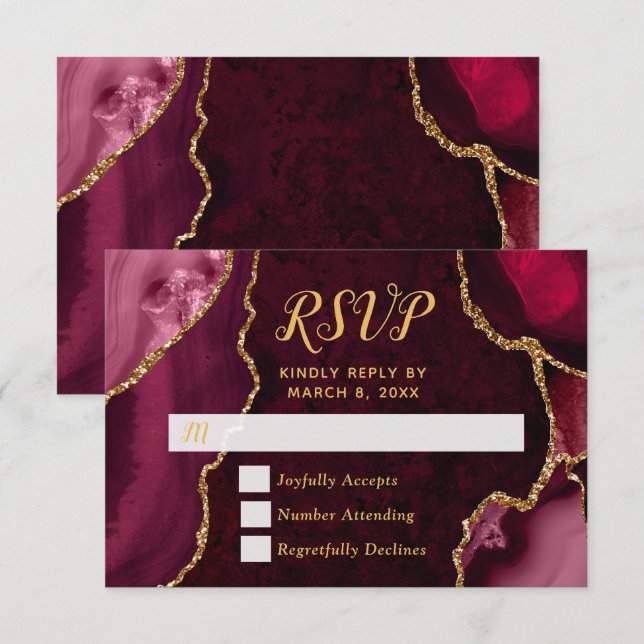 Mármore de Ágata Vermelho e Dourado RSVP (Frente/Verso)