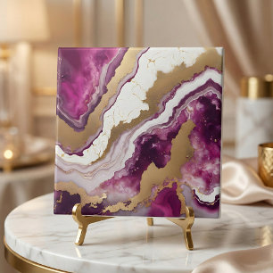 Mármore de Geodo de Ágata Abstrato Roxo Branco e D