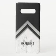 Mármore Geométrico de Prata Preta Elegante Monogra