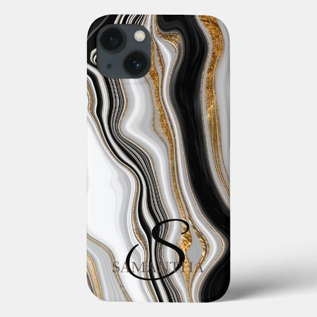 Mármore Preto Branco Elegante Dourado (Verso)