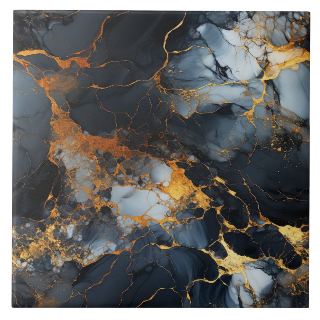 Mármore Preto, Dourado e Branco Icy (Frente)