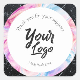 Mármore preto e colorido com etiqueta comercial pe