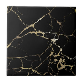 Mármore Preto Luxuoso com Kintsugi Dourado Pesado