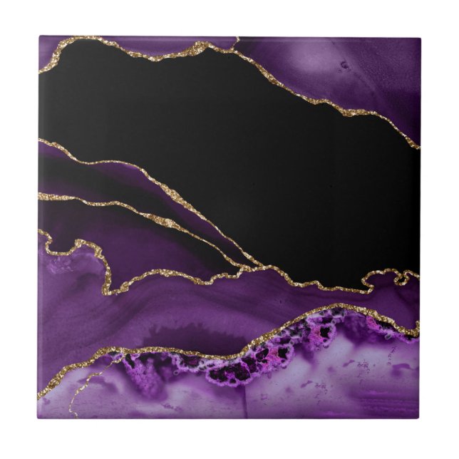 Mármore Preto Violeta Ágata Glamour Escuro Dourado (Frente)