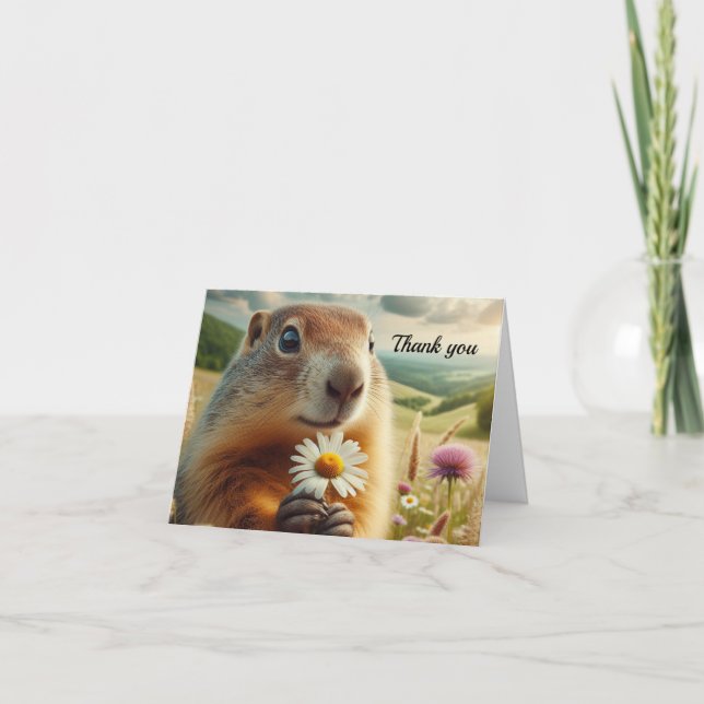 Marmota Fofa com um Cartão de Agradecimento Dobrad (Frente)