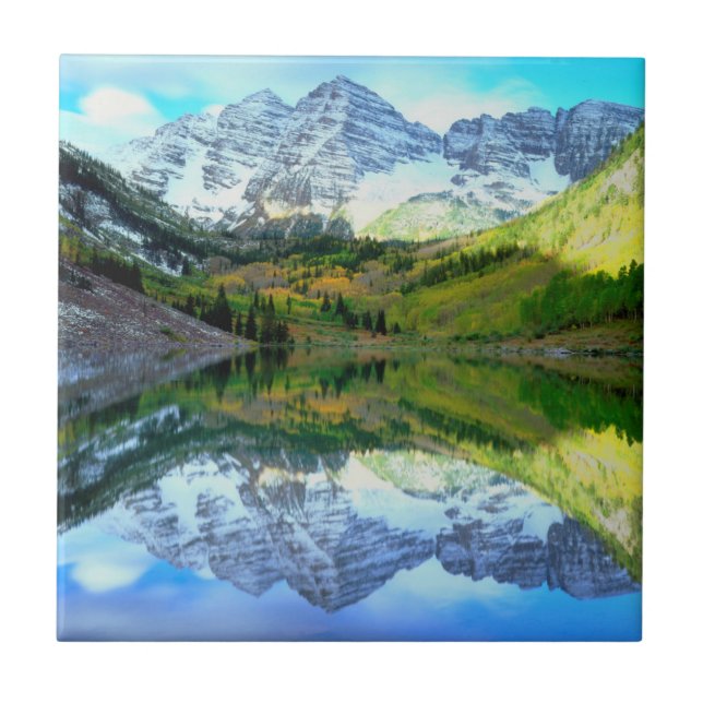 Maroon Bells refletidos no Maroon Lake (Frente)