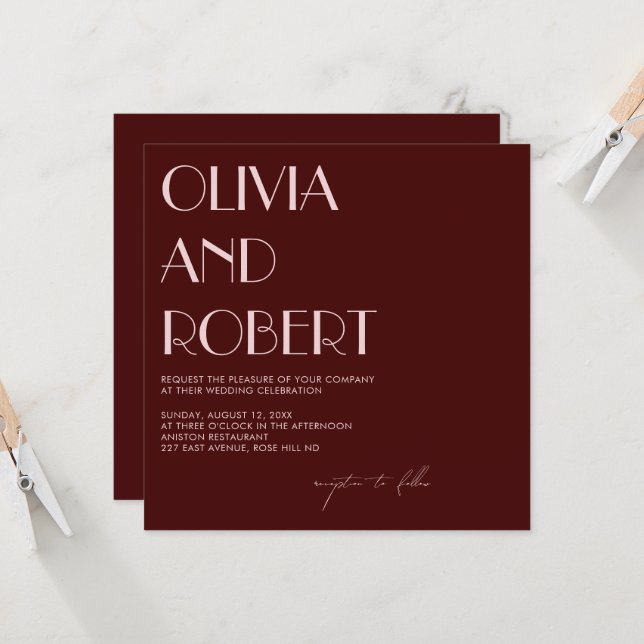 Maroon e convite estético rosa pálido (Frente/Verso In Situ)