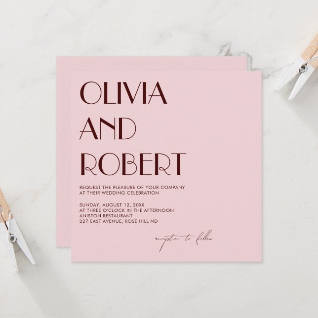 Maroon e convite estético rosa pálido (Frente/Verso In Situ)