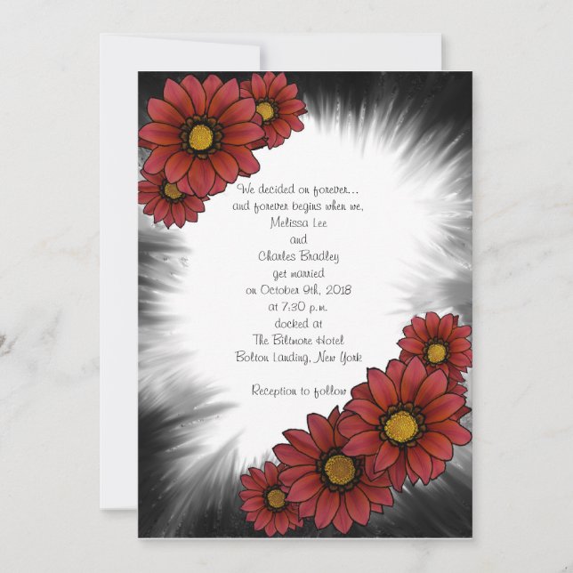 Maroon Floral Sunburst - Convites para Casamento (Frente)