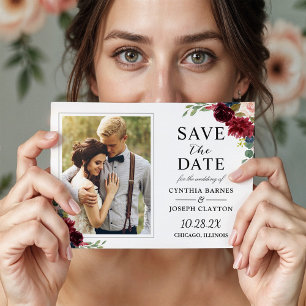 Maroon Red Floral Salve o Magnet de Fotografias