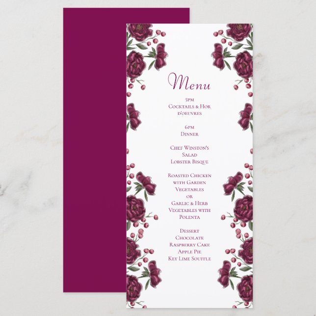 Maroon Rose Wedding Menus (Frente/Verso)