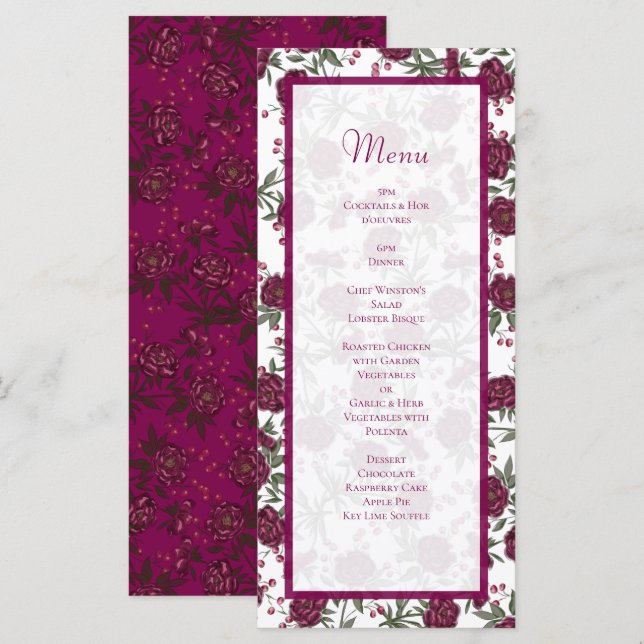 Maroon Rose Wedding Menus (Frente/Verso)