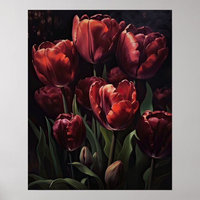Maroon Tulip Flowers Art Impressão (Frente)