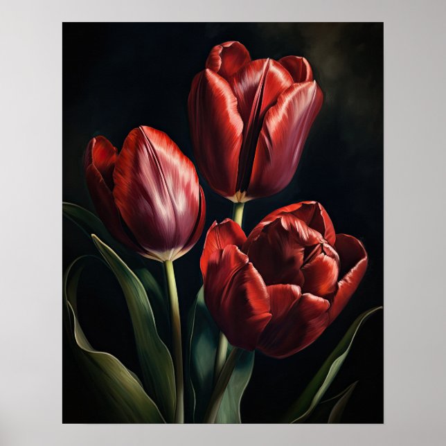 Maroon Tulip Flowers Art Impressão (Frente)