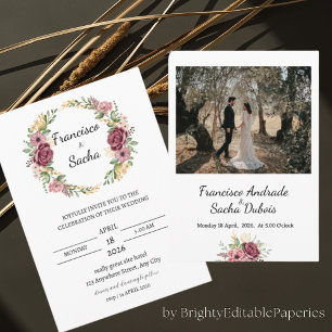 Maroon Wreath flower Weding The Date Card