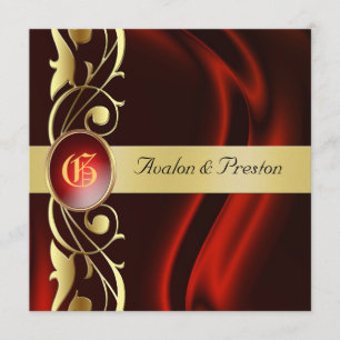 Marquês Red Silk Dourado Scroll Ruby Convite