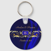 Marquis Blue Silk Dourado Scroll Chaveiro