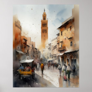 Marrakech Marrocos Watercolor Art Impressão