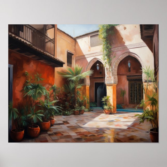 Marrakech Riad Marroquino Pintura Impressão (Frente)