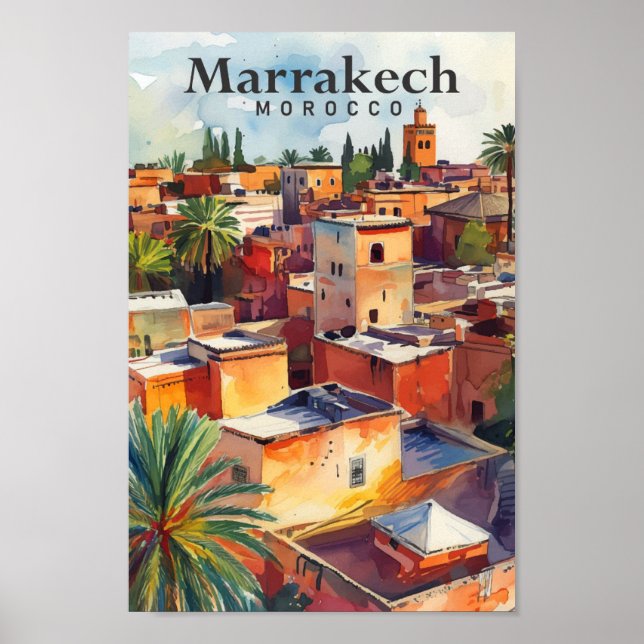Marrakech Viagem de Impressão de Cores Aquáticas (Frente)