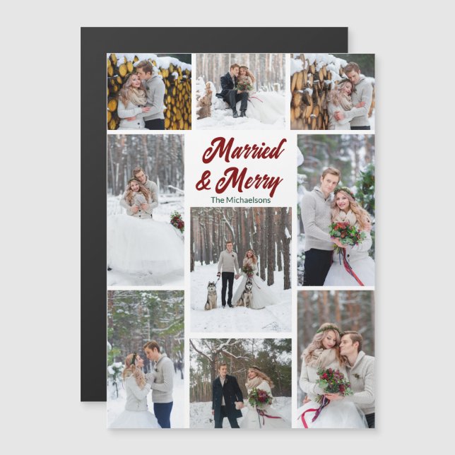 Married & Merry Christmas Photo Collage Magnet (Frente/Verso)