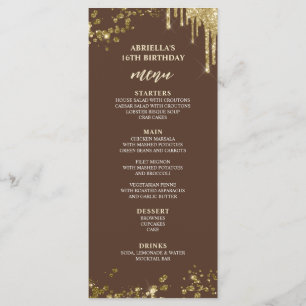 Marrom elegante e divertido e menu Dourado