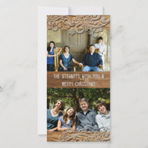 Marrom Wood Rustic Country Dois Cartões de natal F