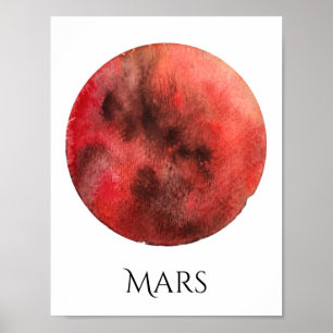 Mars Planet Watercolor Poster
