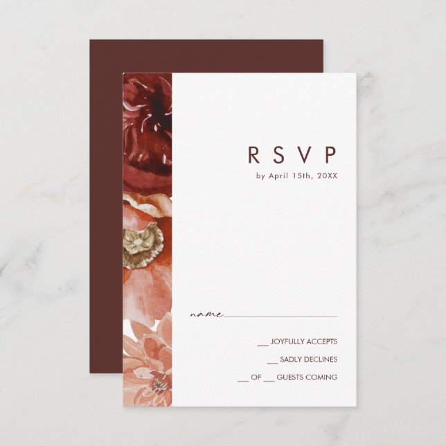 Marsala Autumn Floral | Placa RSVP Branca (Frente/Verso)