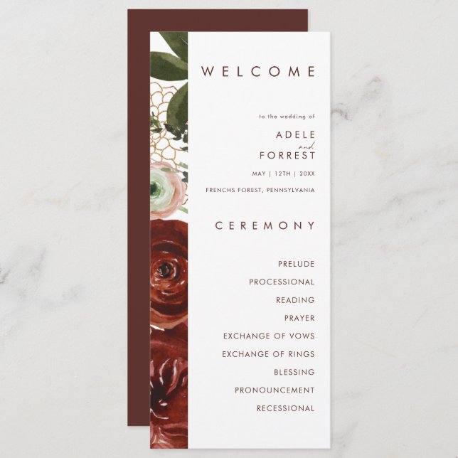 Marsala Autumn Floral | Programa Casamento Branco (Frente/Verso)