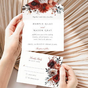 Marsala Bloom Tear-Away RSVP Wedding