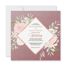 Marsala Blush Rosa Floral Frame Casamento Convite