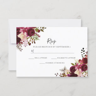 Marsala Borgonha Vermelho Floral Casamento RSVP