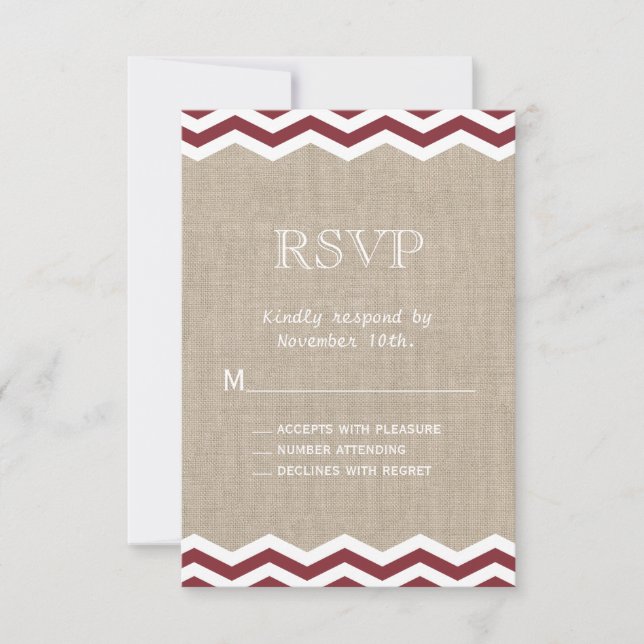 Marsala Chevrons em Burlap RSVP (Frente)