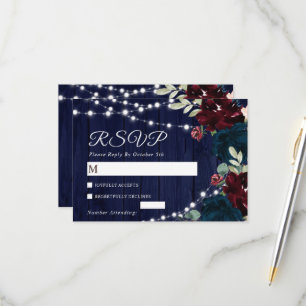 Marsala e Flores Marinhos Cartão RSVP de Casamento