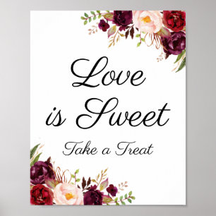 Marsala e Pink Floral Love é Sweet Sign Poster