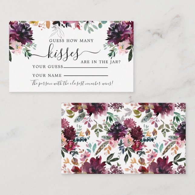 Marsala Flói quantos cartões de Chá de Kisses (Frente/Verso)