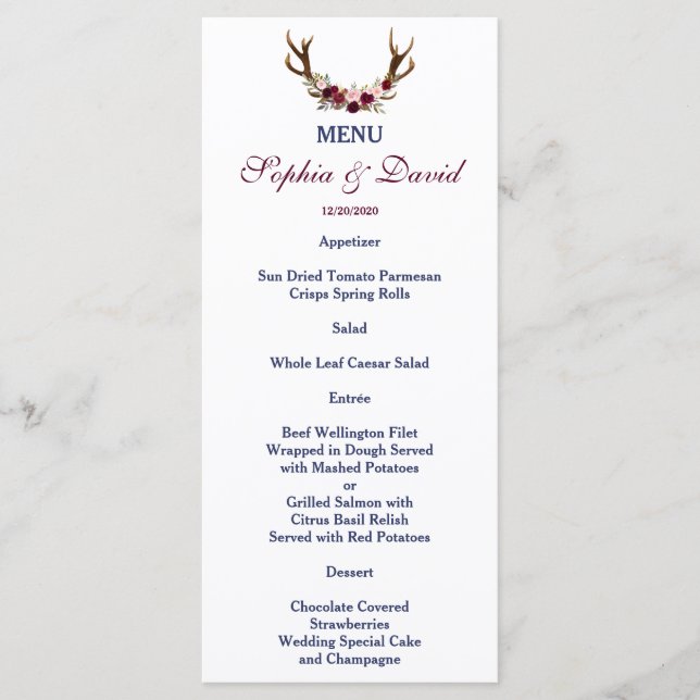 Marsala Floral Antlers Marinho Blue Fall Menu (Frente)