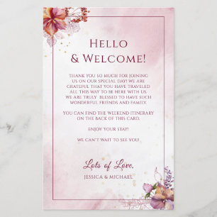Marsala Floral Elegant Wedding Bem-Vindo Itinerári