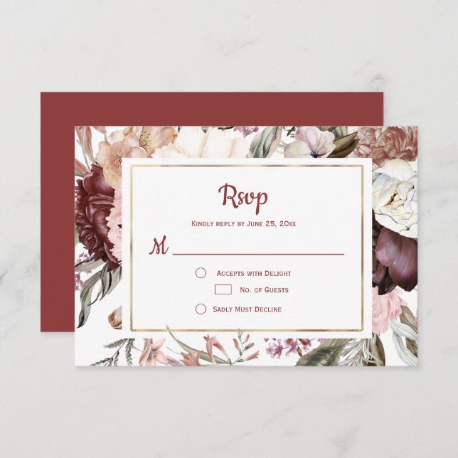 Marsala Peach Terracotta Pink Floral RSVP (Frente/Verso)
