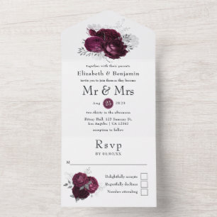 Marsala, Preto e Floral Prateado Casamento Tudo Em